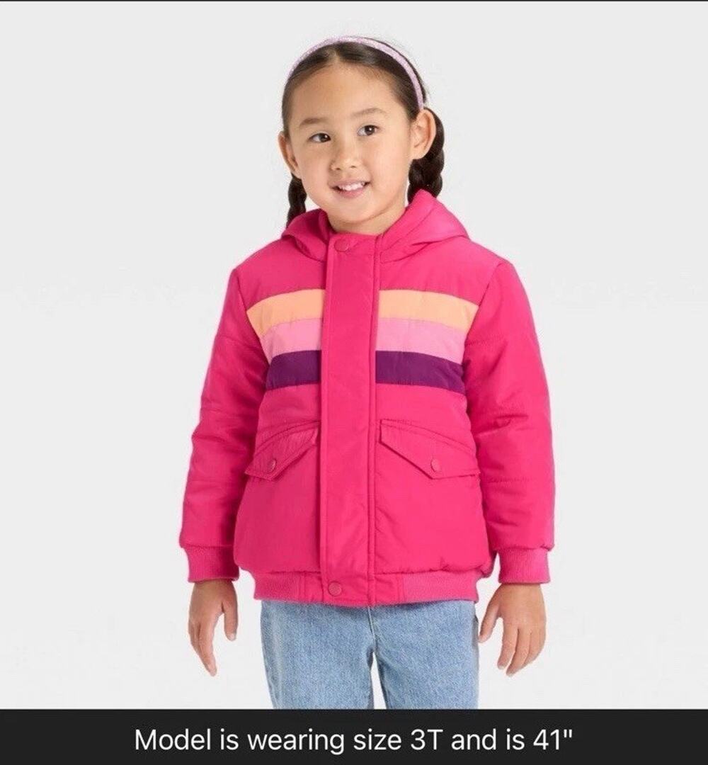 Toddler Baby Girls' Striped Heavyweight Puffer Jacket - Cat & Jack Pink 18M